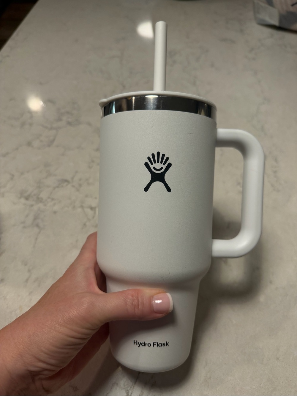 Hydro Flask White Insulated Tumbler with Handle and Straw 32oz